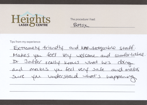 botox-review heights laser centre medical spa vancouver testimonial