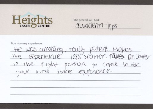 testimonial-juvederm heights laser centre medical spa vancouver testimonial