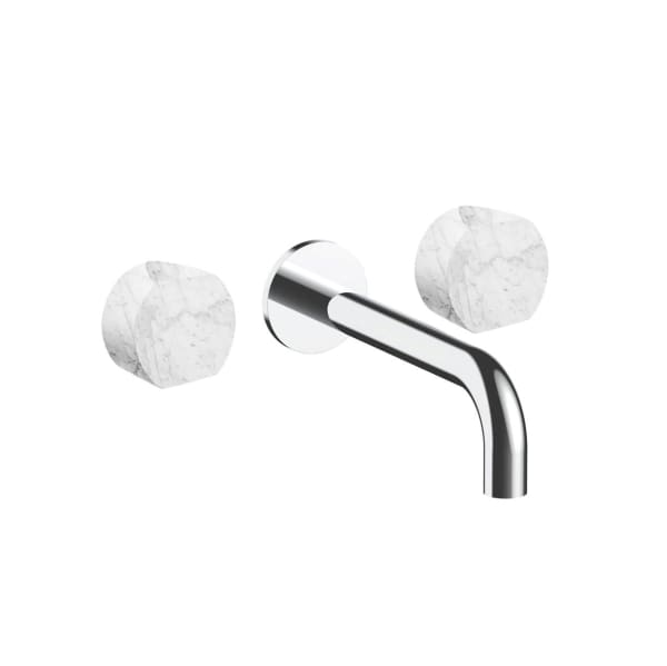 Wall-mount three-hole washbasin mixer - Handles in Carrara white Marble