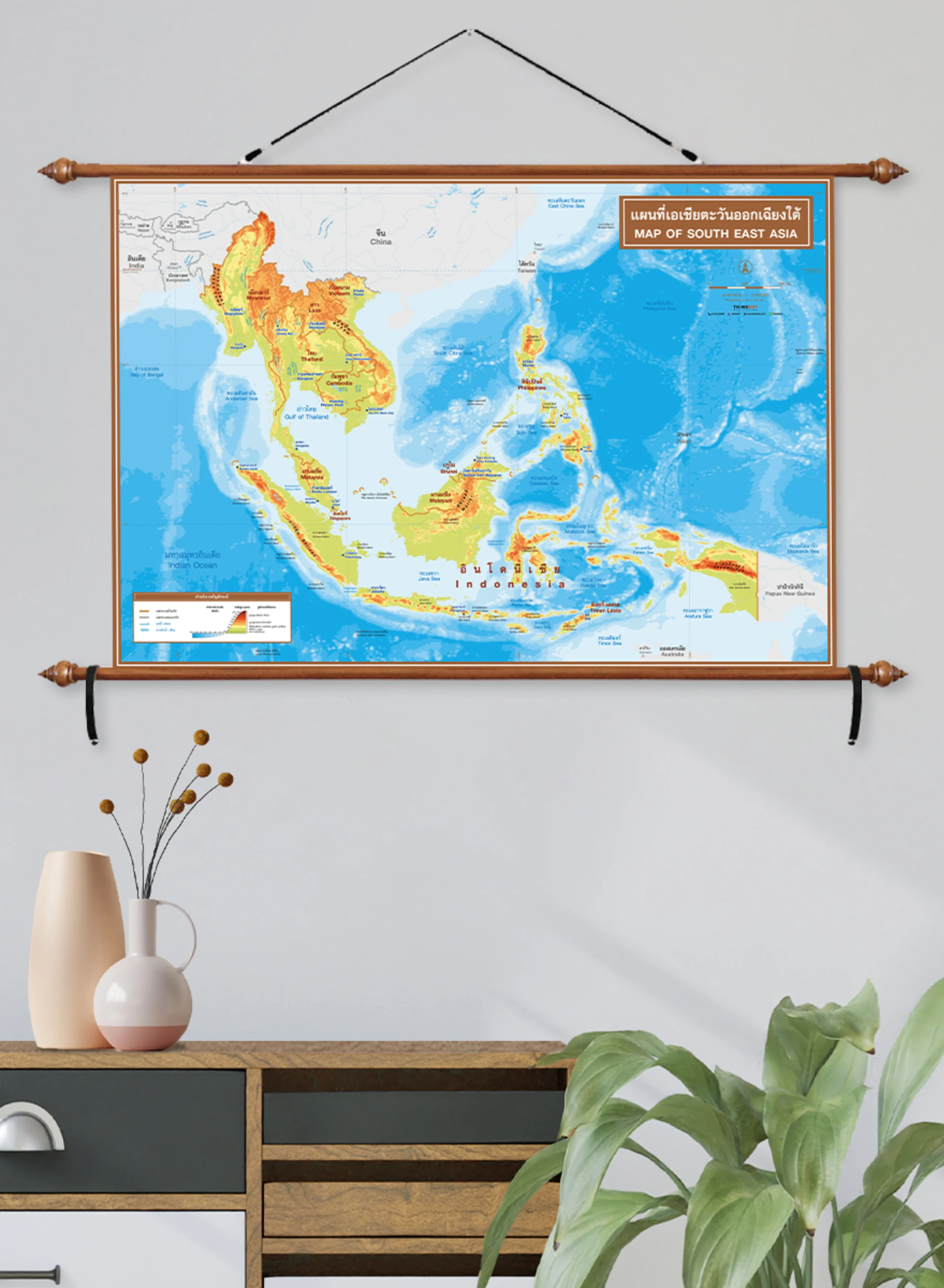 แผนที่ชุดกายภาพเอเชียตะวันออกเฉียงใต้ 2 ภาษา