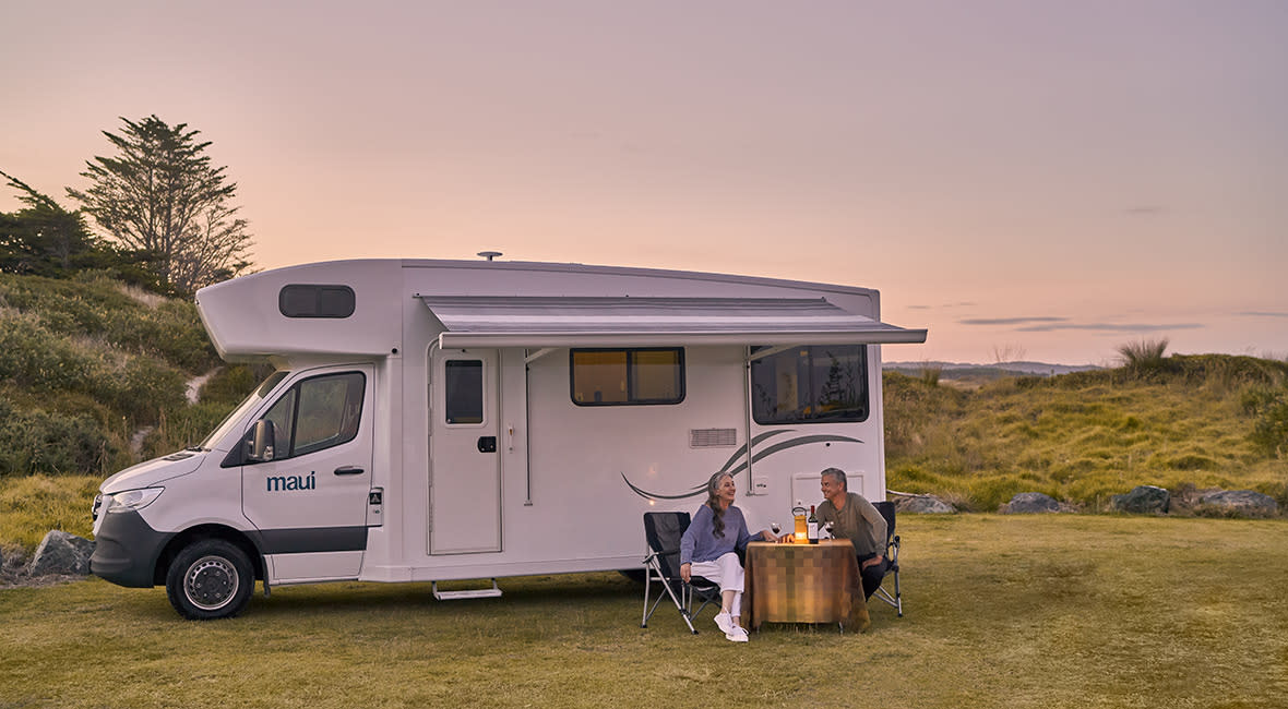 Maui Beach 4 Berth Motorhome Exterior Evening Relaxing