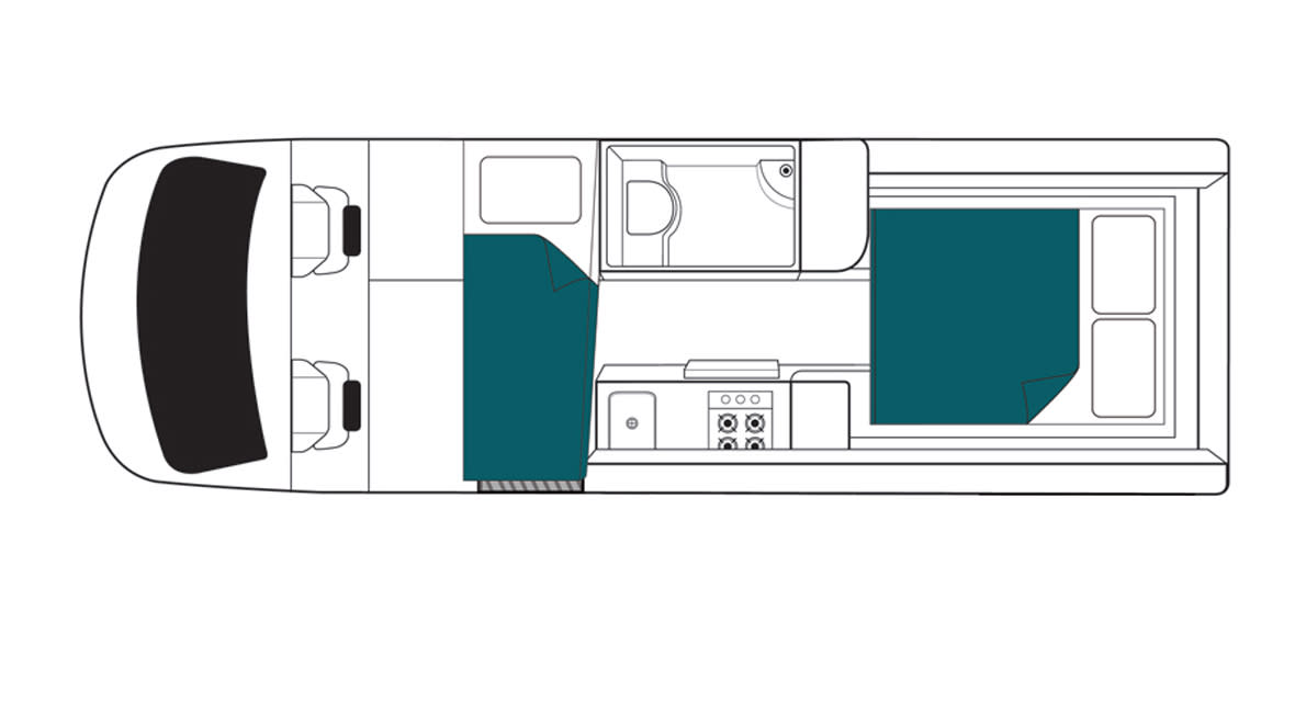 Maui Ultima Plus 3 Berth Motorhome Floorplan Night