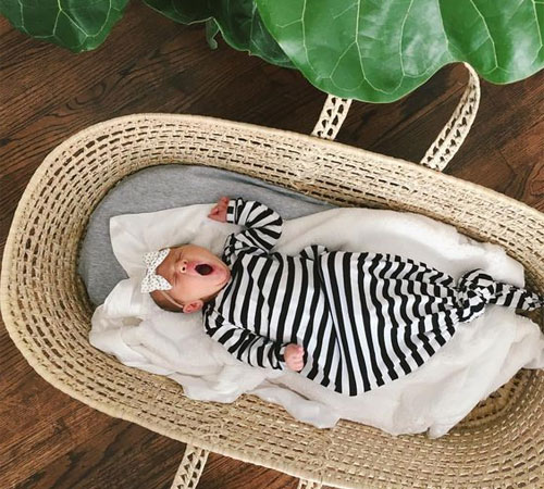 newborn sleeping in moses basket