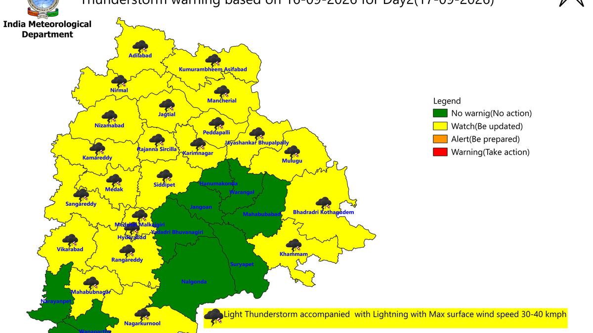 Thunderstorm forecast in 23 Telangana districts on September 17
