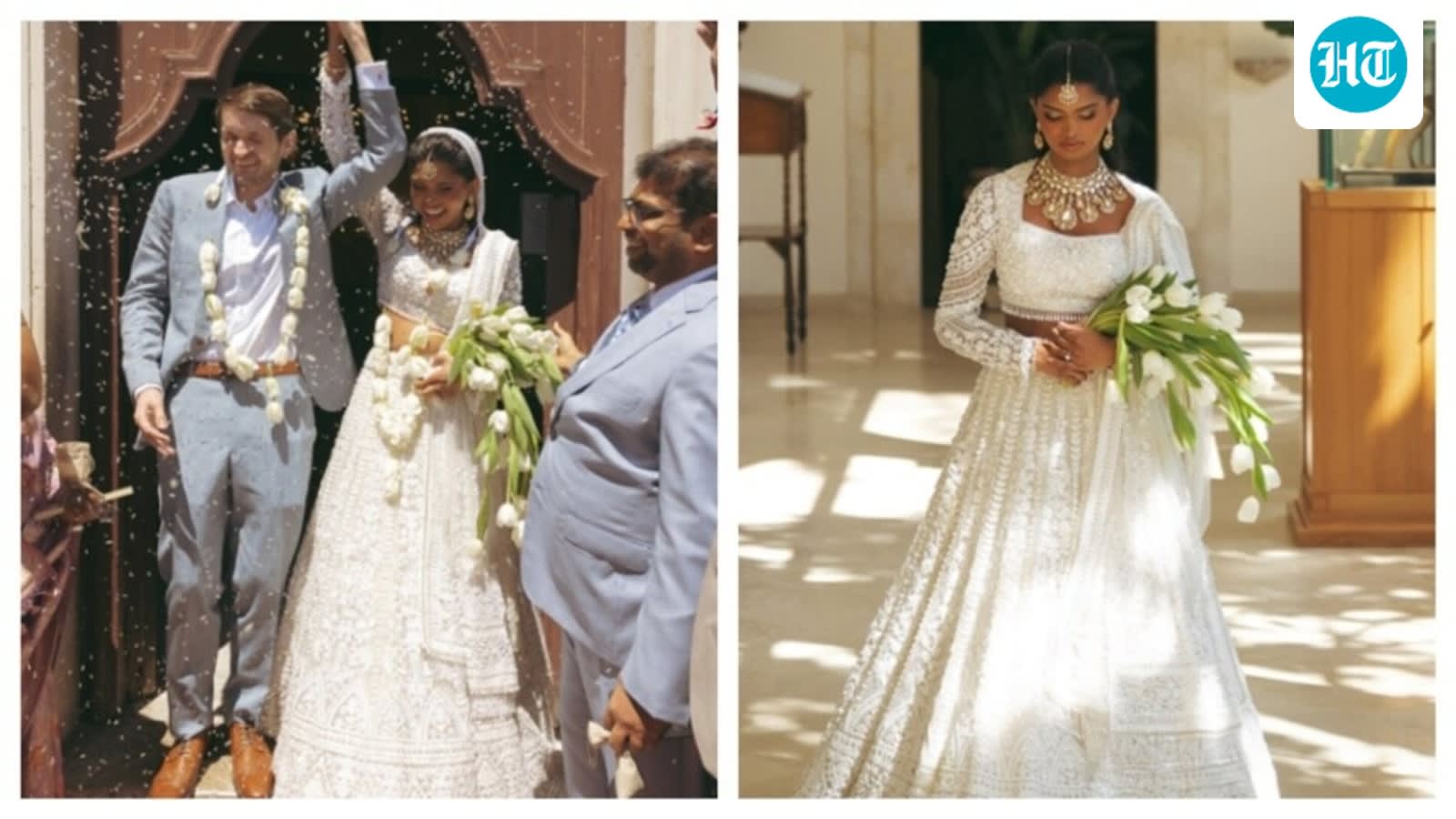 Indian bride wows all as she wears ivory Manish Malhotra lehenga for wedding in Sicilian church