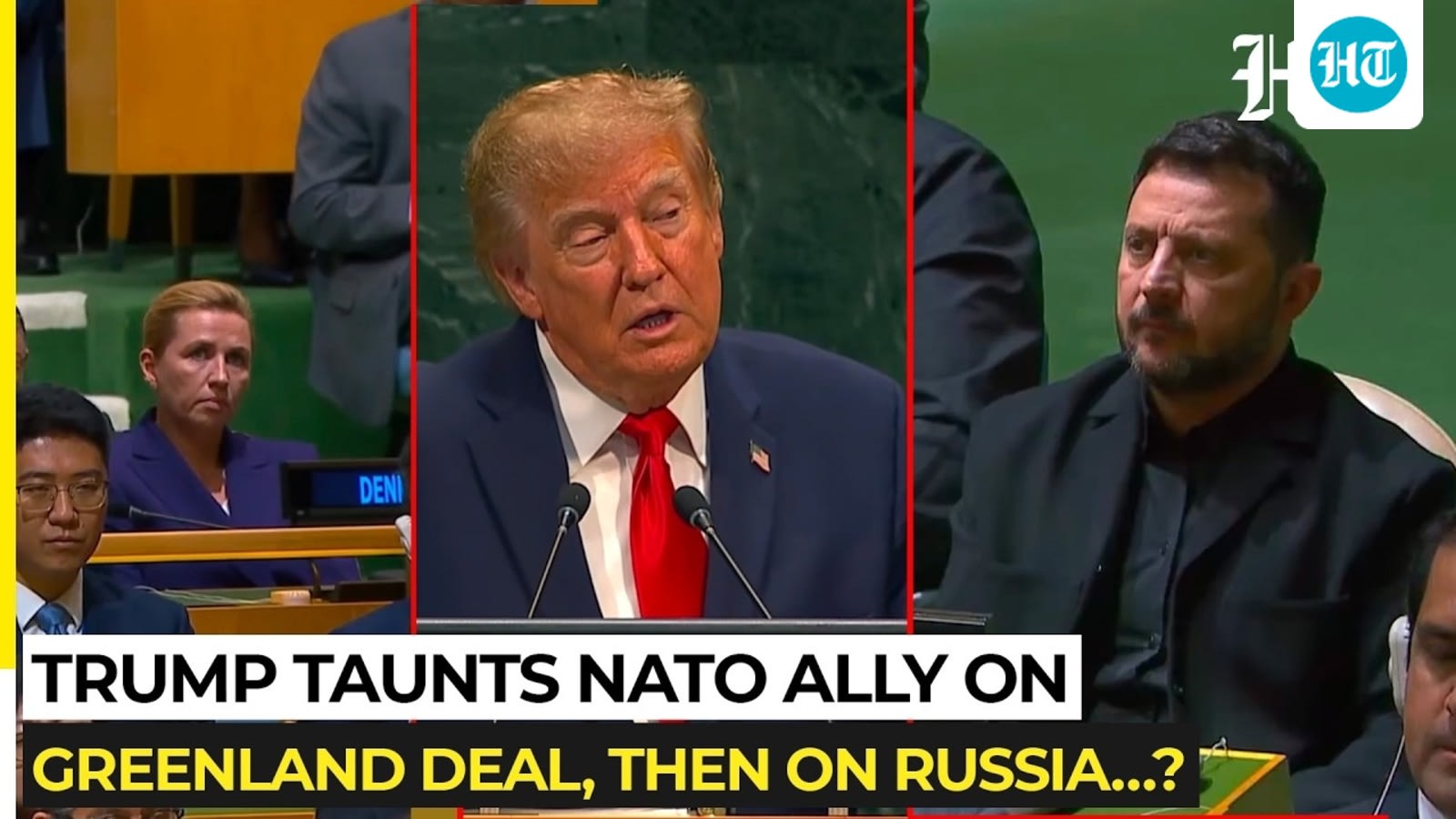 UNGA: See Zelensky & Denmark PM react as Trump taunts NATO ally on Greenland, Says this on Russia…?