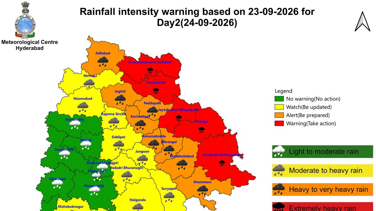 Red alert in five Telangana districts on September 24