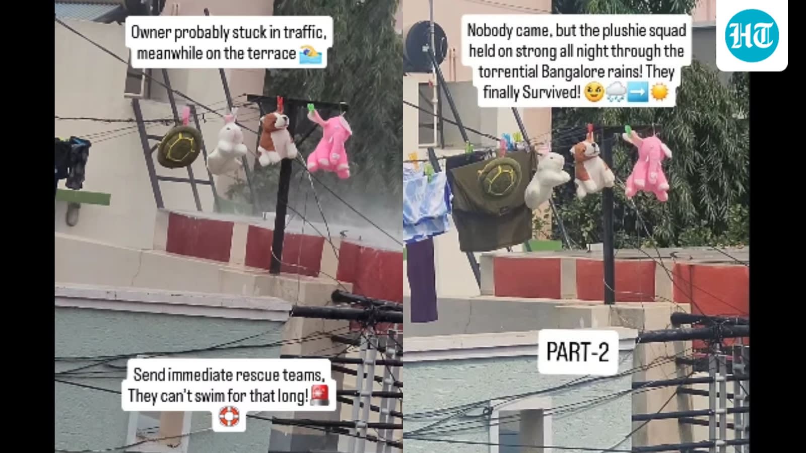 Bengaluru rain leaves 'plushie squad' drenched on terrace, internet follows their 10-hour ordeal: 'Warriors ❤️'