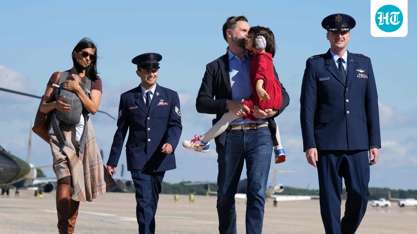 Usha Vance protects 9-week-old baby as she stumbles off helicopter: ‘only a mother can do’