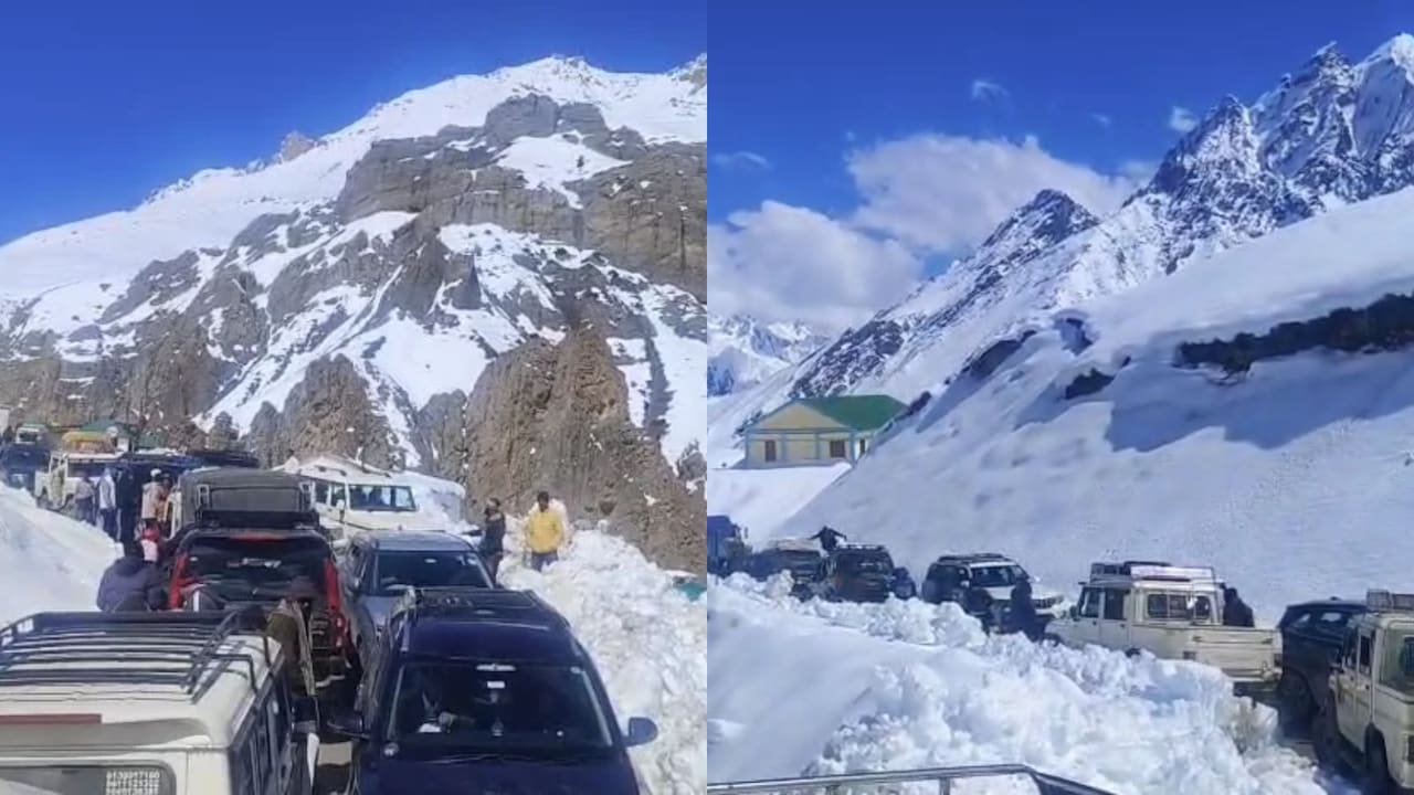 On Camera, Kilometres-Long Queue Of Cars In Snow-Covered Adi Kailash