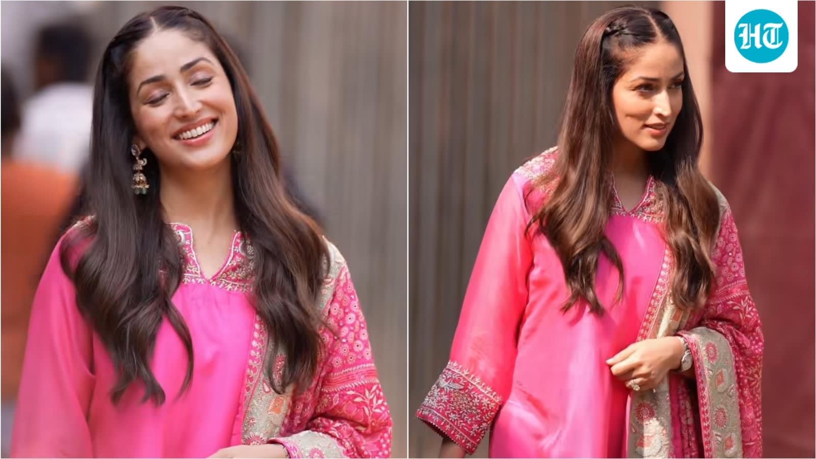 Yami Gautam brings a pop of pink to ethnic fashion in kurta set with embroidered dupatta, minimal makeup: How to recreate her look this festive season