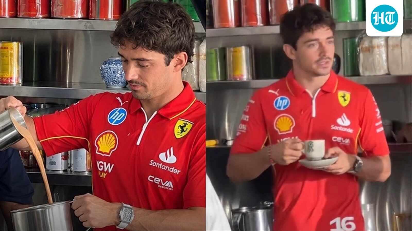 Charles Leclerc trades the racetrack for a tea-making session
