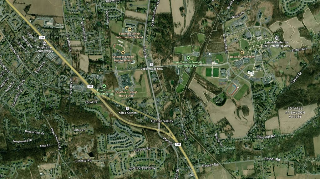 Map of Center Valley