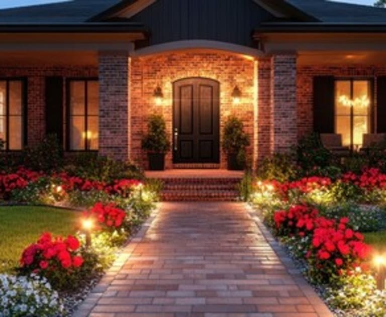 Home with low-voltage lighting outside