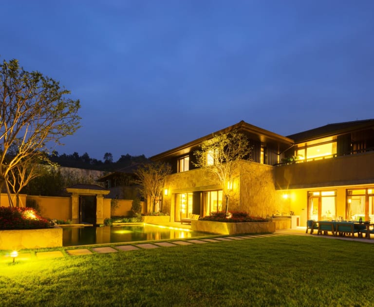 Home with bright outdoor lighting