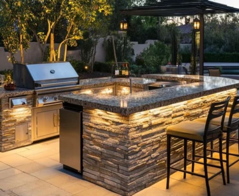 Outdoor kitchen with wiring by an electrician near me