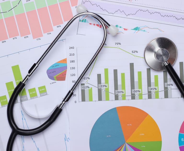 Stethoscope and statistics paperwork