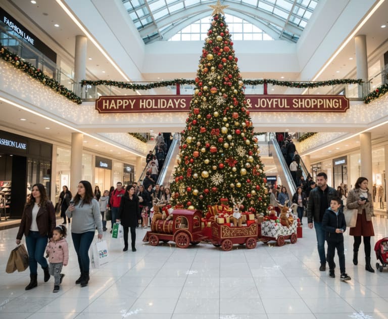 Malls and public spaces have holiday light displays