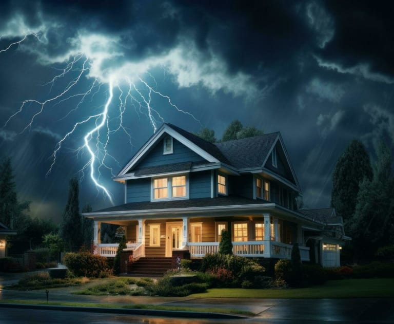 House during a lightning storm