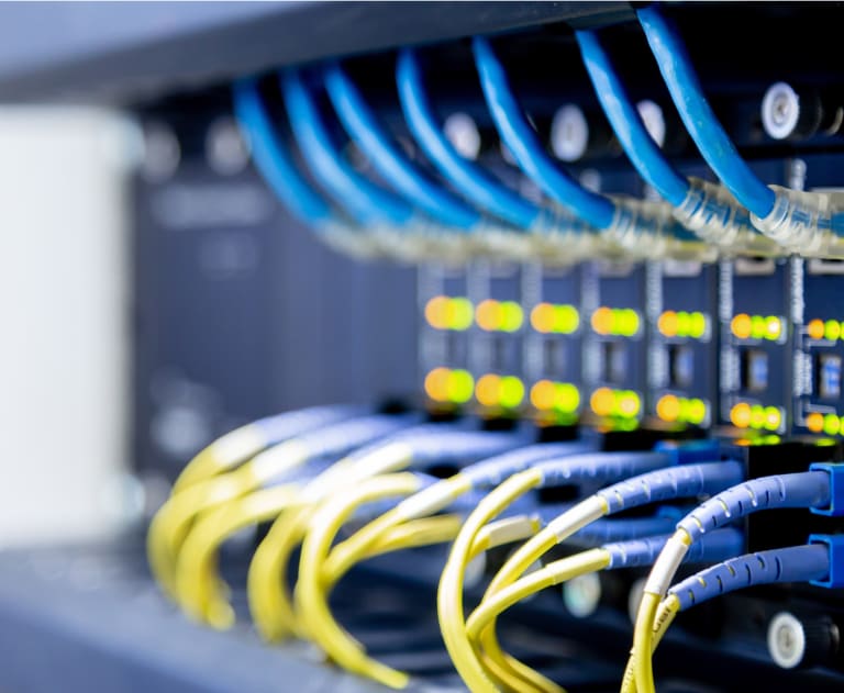 High-tech blue and yellow communication and data lines