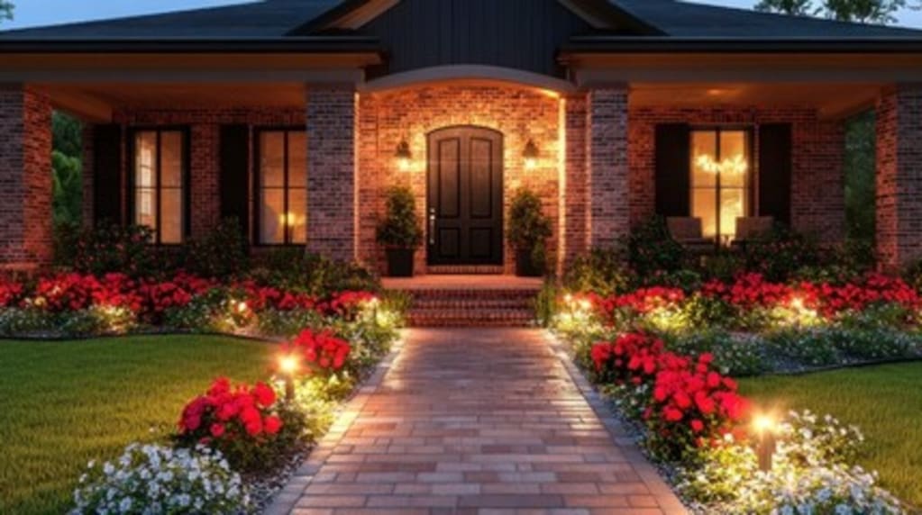 Home with low-voltage lighting outside