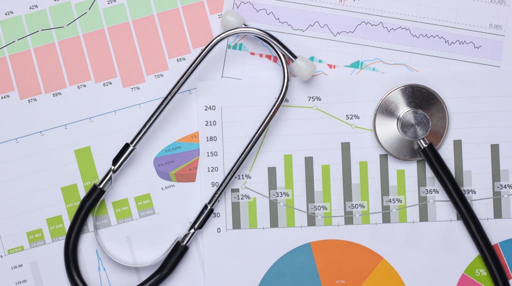 Stethoscope and statistics paperwork