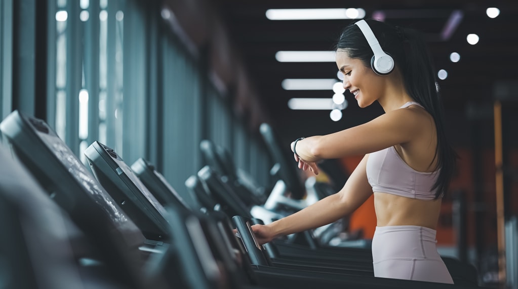 Woman on treadmill electrical systems and gyms