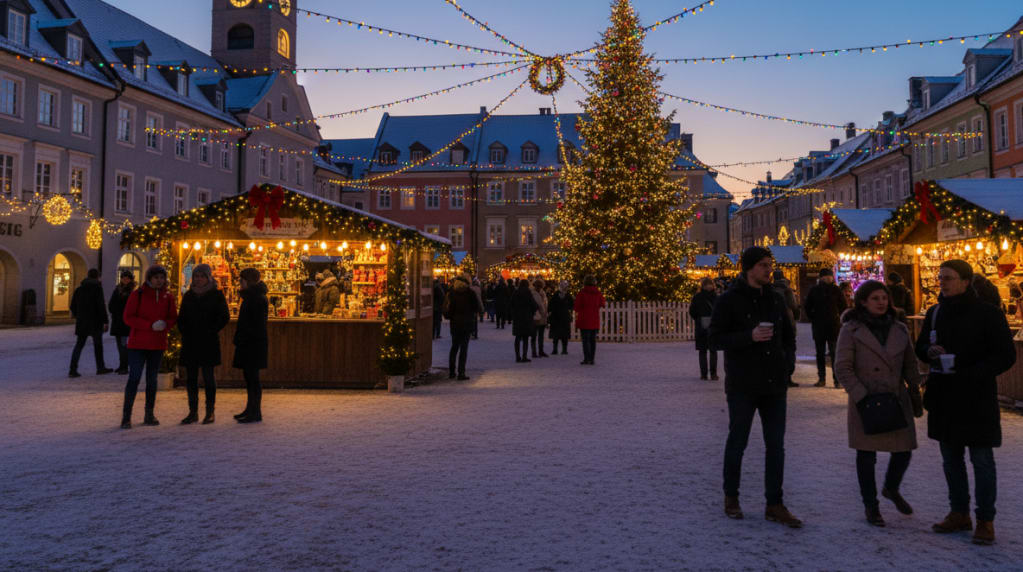 Festive town square powered by generator and electrician near me
