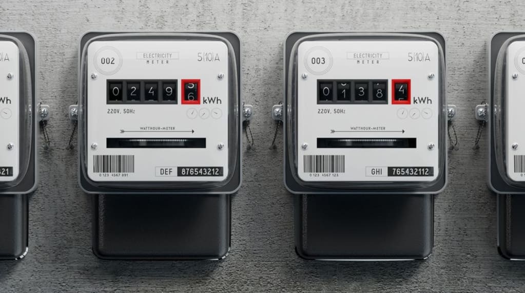 Row of energy meters outside a business
