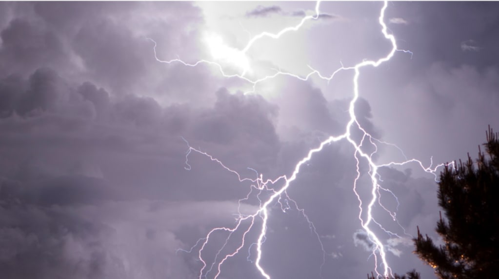 Large lightning strike over house with whole house surge protector