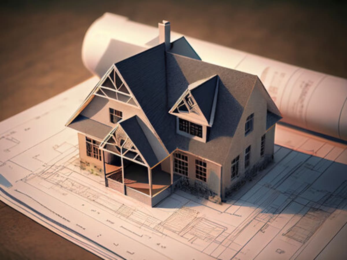 house model on blueprint