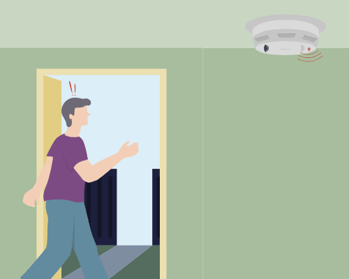 Man hears smoke detector or carbon monoxide detector going off