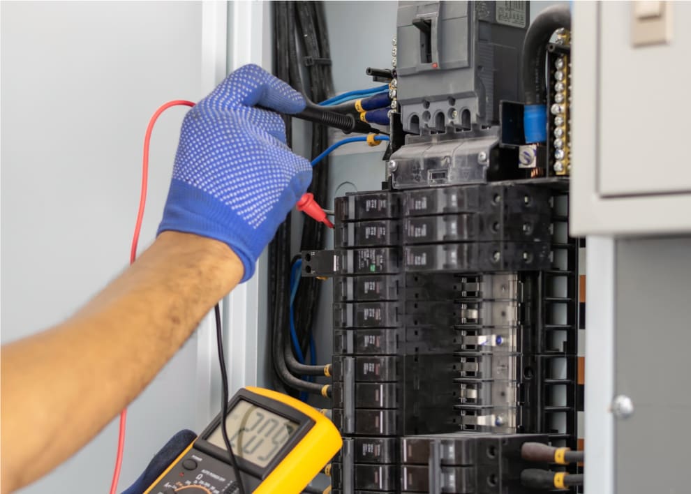 Hand performing electrical panel evaluations