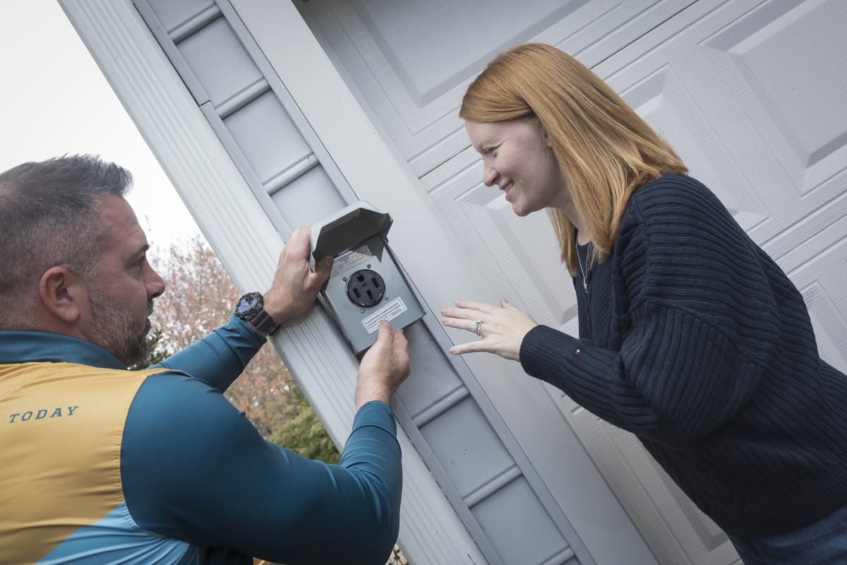Thomas Edison Electric electrician: Mike V on Charger with Client in Columbia County
