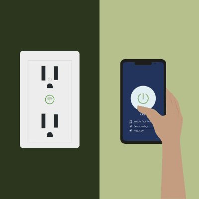 Hand turning on smart outlet via app