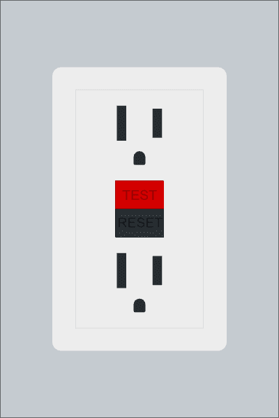 A standard GFCI outlet with test and reset buttons