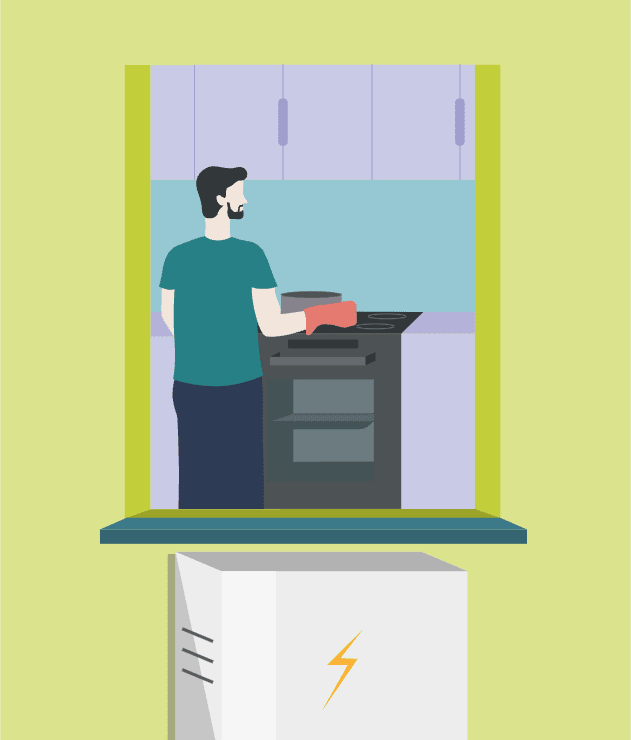 Man cooking inside thanks to backup generator