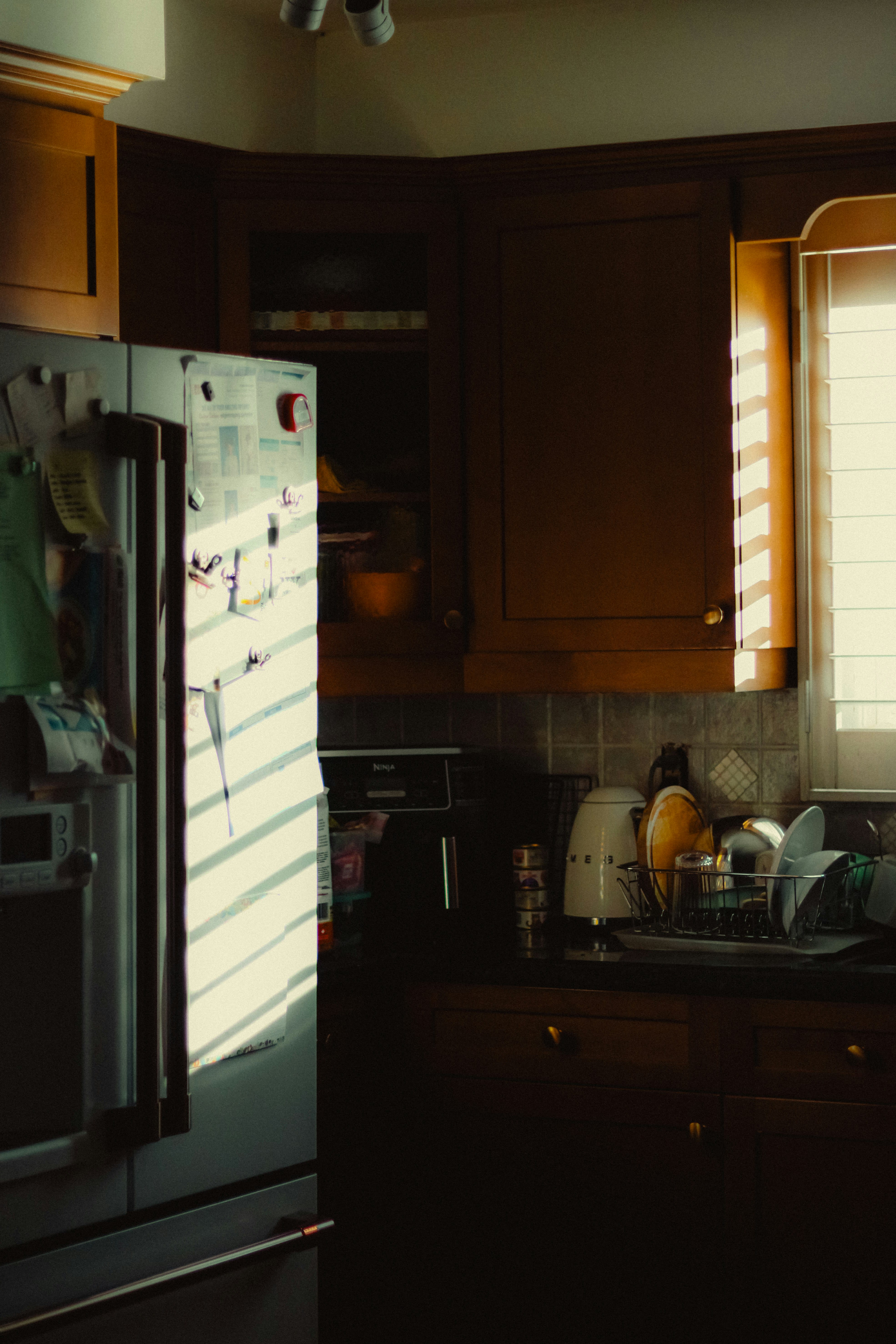 Refrigerator in a dark room during power outage