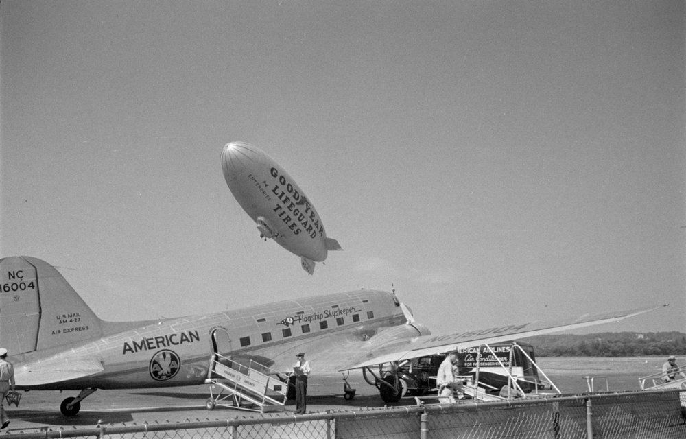 Black and white photo of an old airplane