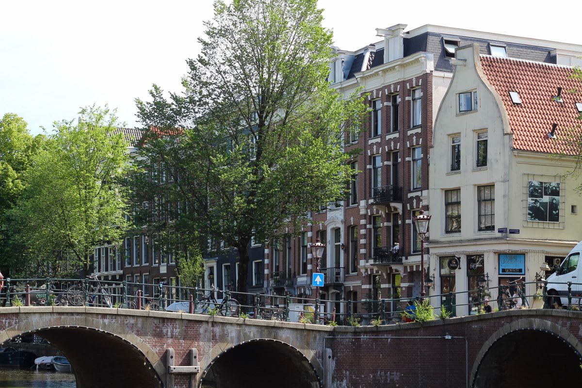 A canal-side street in a Dutch city