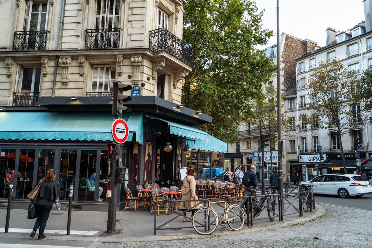 A Parisian cafe on a street corner
