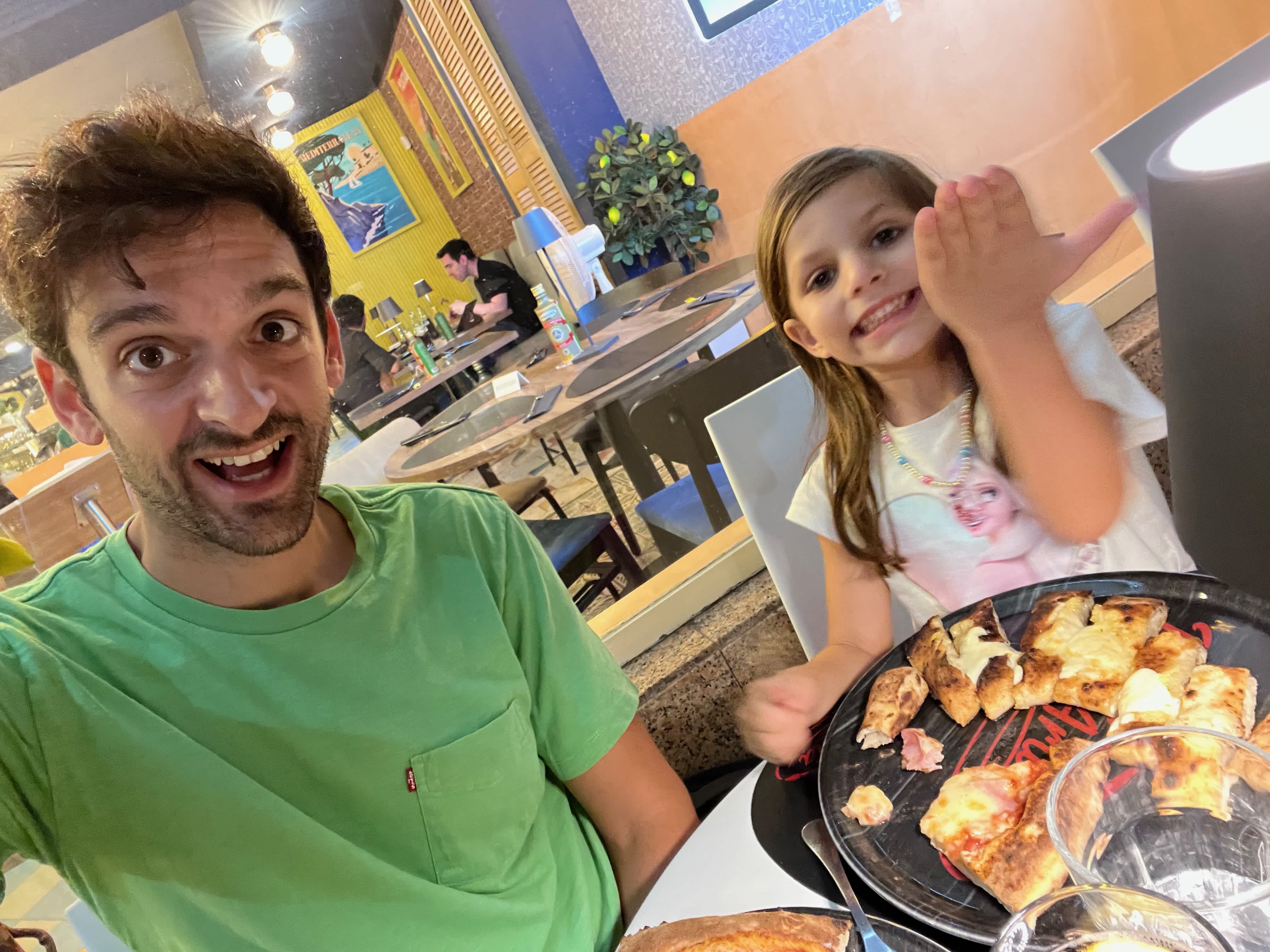 Diogo with daughter in restaurant