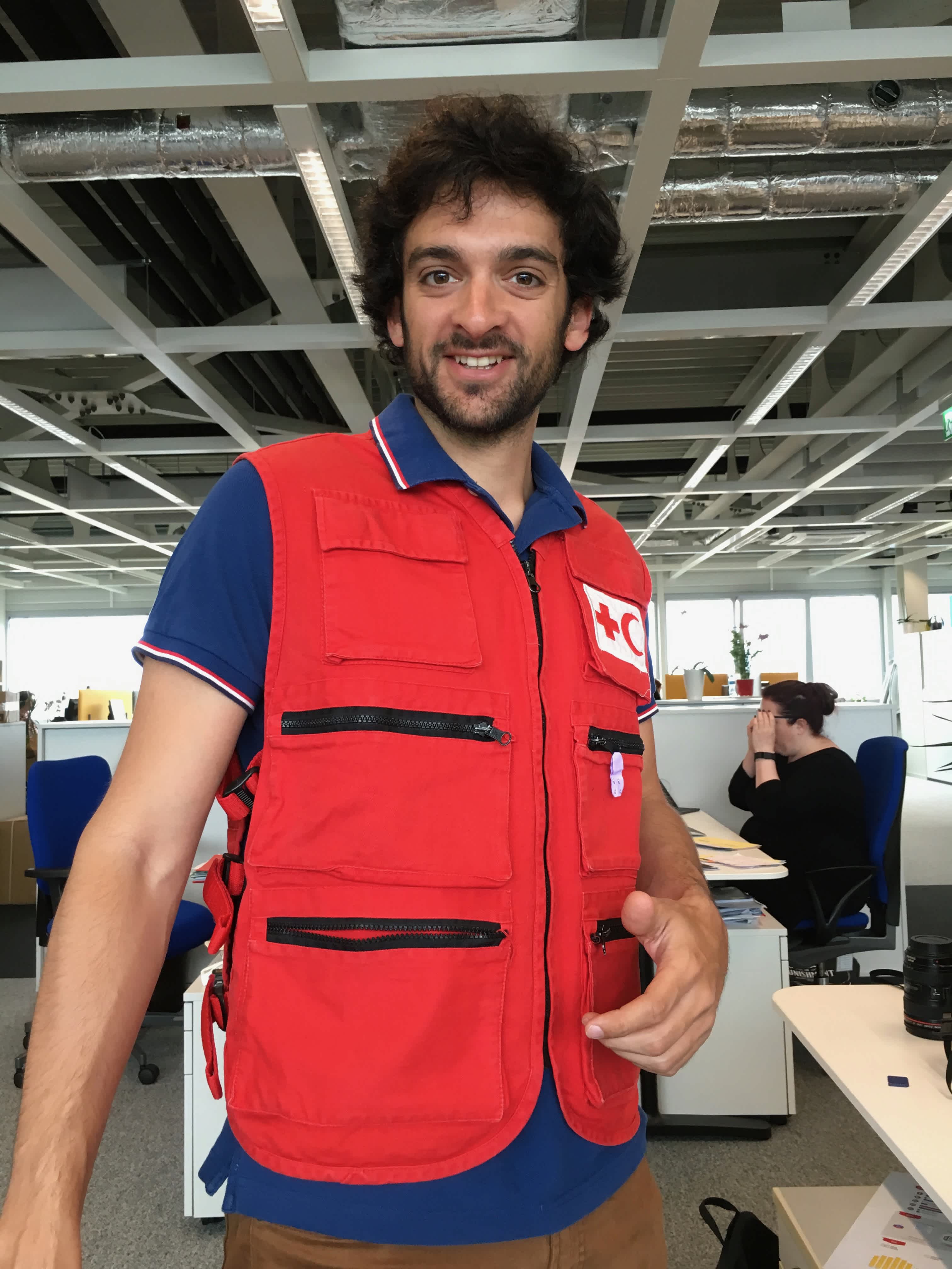 Diogo with Red Cross vest