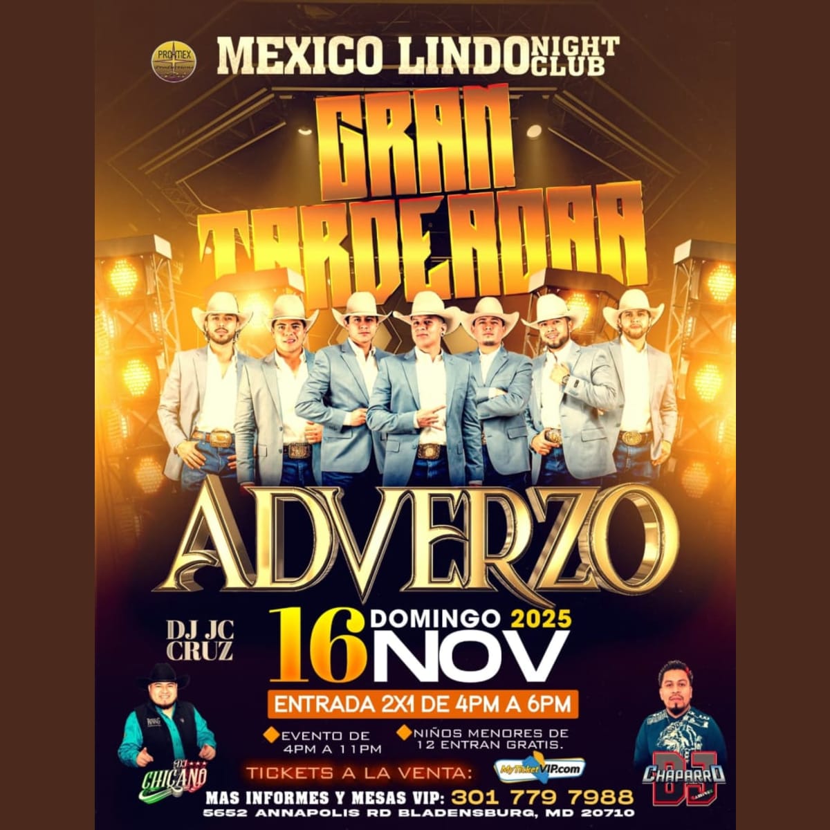 TARDEADA CON ADVERZO in Bladensburg - Tickets 2025-11-16 | Mexico
