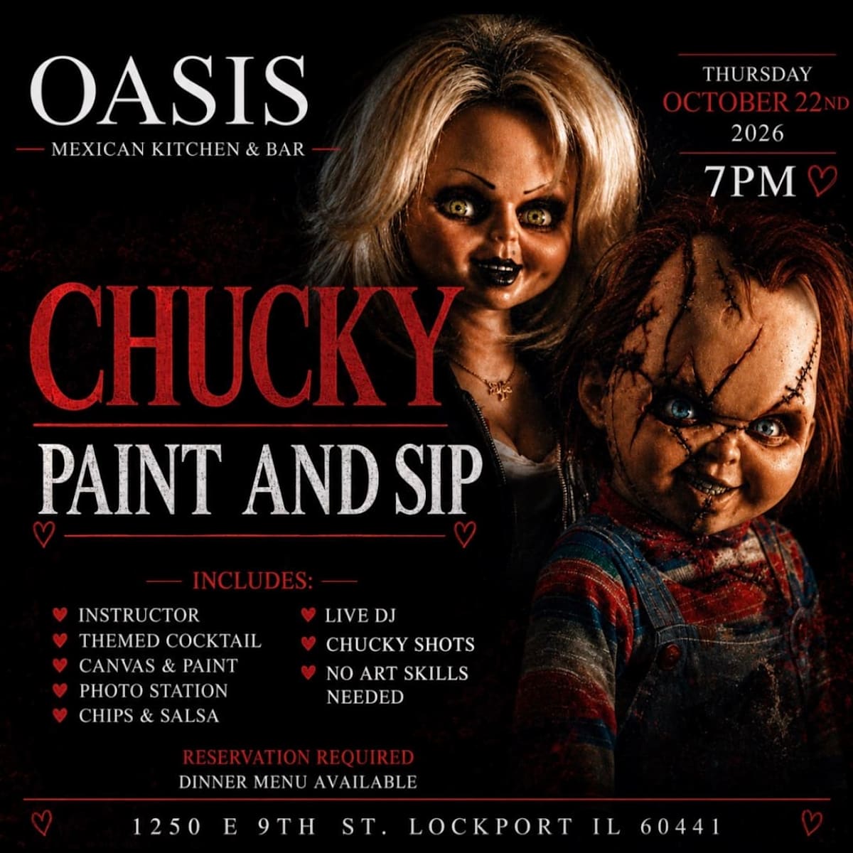 Chucky Paint & Sip in Lockport - Tickets 2026-10-22 | Oasis