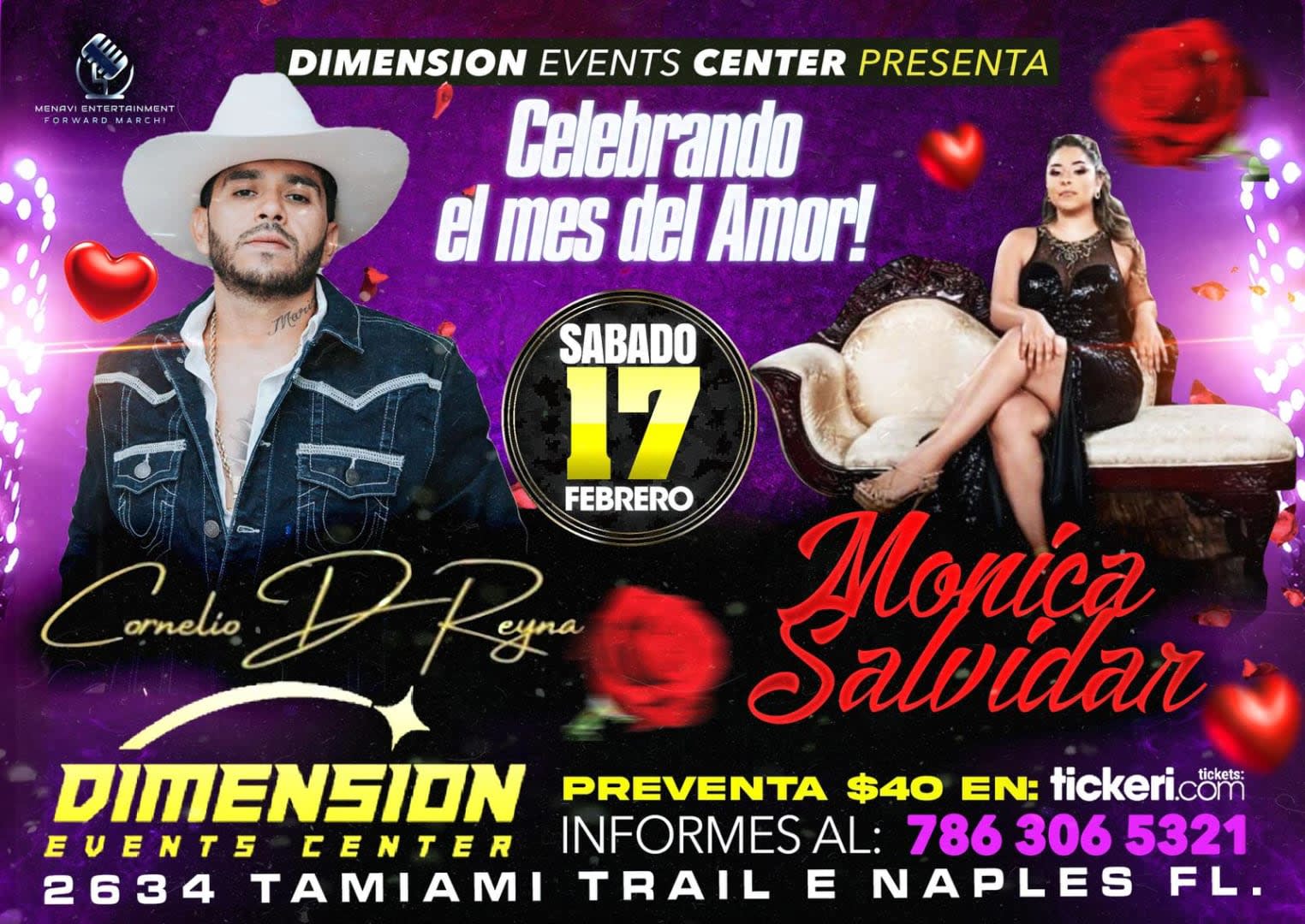 Event - CORNELIO D REYNA , MONICA SALVIDAR EN VIVO ! - Naples, FL - sáb, 17 de febrero de 2024} | concert tickets