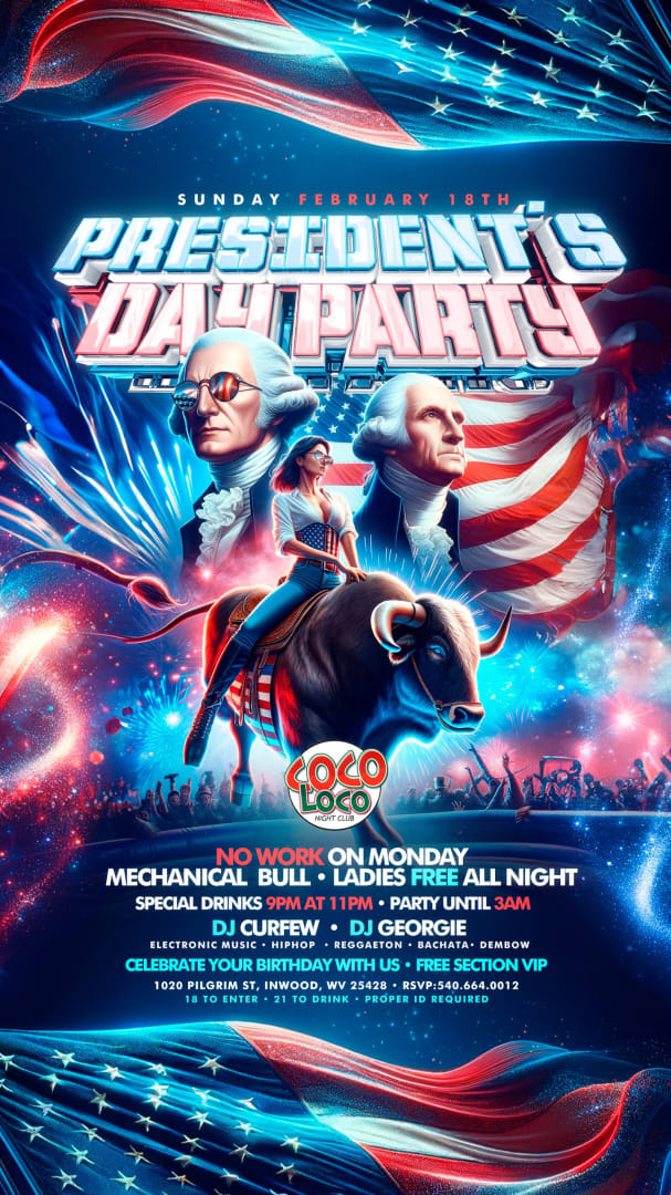 Event - Sunday feb18Presidents’ Day party coco loco de West Virginia  - Inwood, WV - Sun, February 18, 2024} | concert tickets