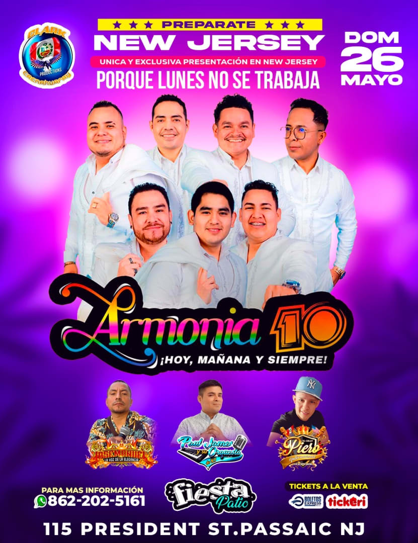 Event - ARMONIA 10 HOY MAÑANA Y SIEMPRE ! - Passaic, NJ - Sun, May 26, 2024} | concert tickets