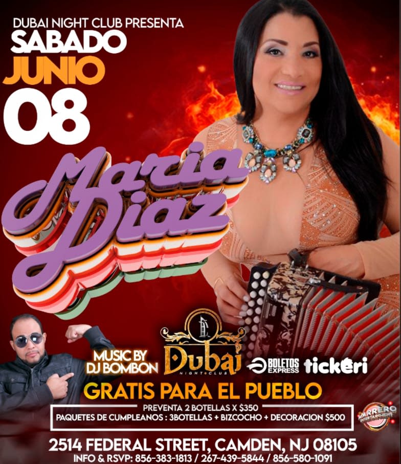 Event - MARIA DIAZ EN CONCIERTO ! - Camden, NJ - sáb, 8 de junio de 2024} | concert tickets