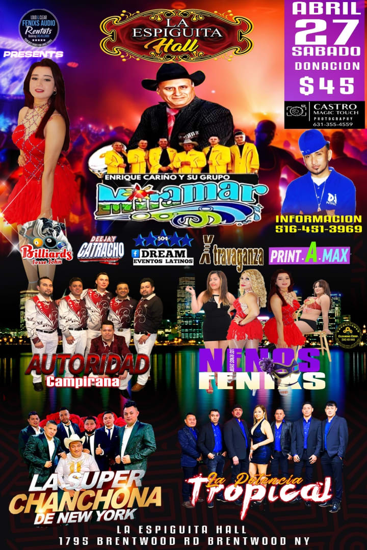 Event - Grupo Miramar / Sonora LI/ La Super Chanchona / La potencia / Nenas Fenixs y Autoridad Campirana - BRENTWOOD, New york - Sat, April 27, 2024} | concert tickets